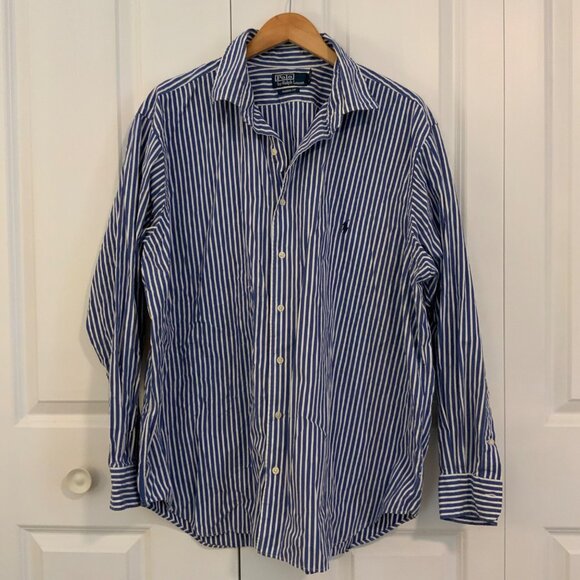 Polo Ralph Lauren Men’s Blue White Stripe Cotton Button Front Shirt 2XB - Picture 1 of 11